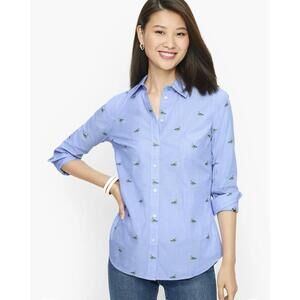 Talbots Shirt Women X-Large Blue Duck Print 100% Cotton Long Sleeve Button Up